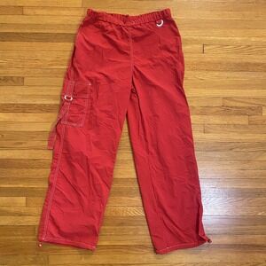 No Comment Cargo Pants Womens Medium Red Nylon Elastic Waist Utility Y2K